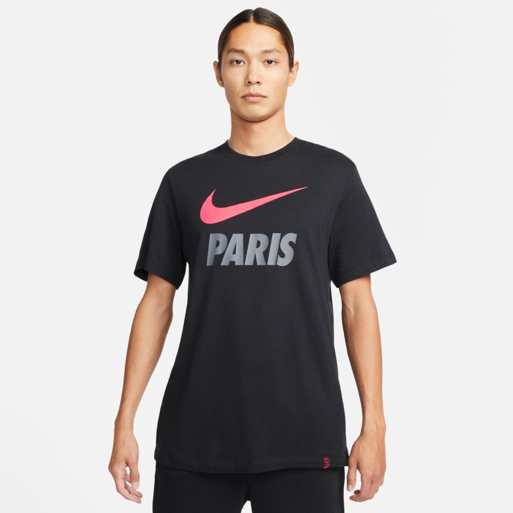 Nike 2021-22 PSG Swoosh Club Tee - Black-Red (Model - Front)