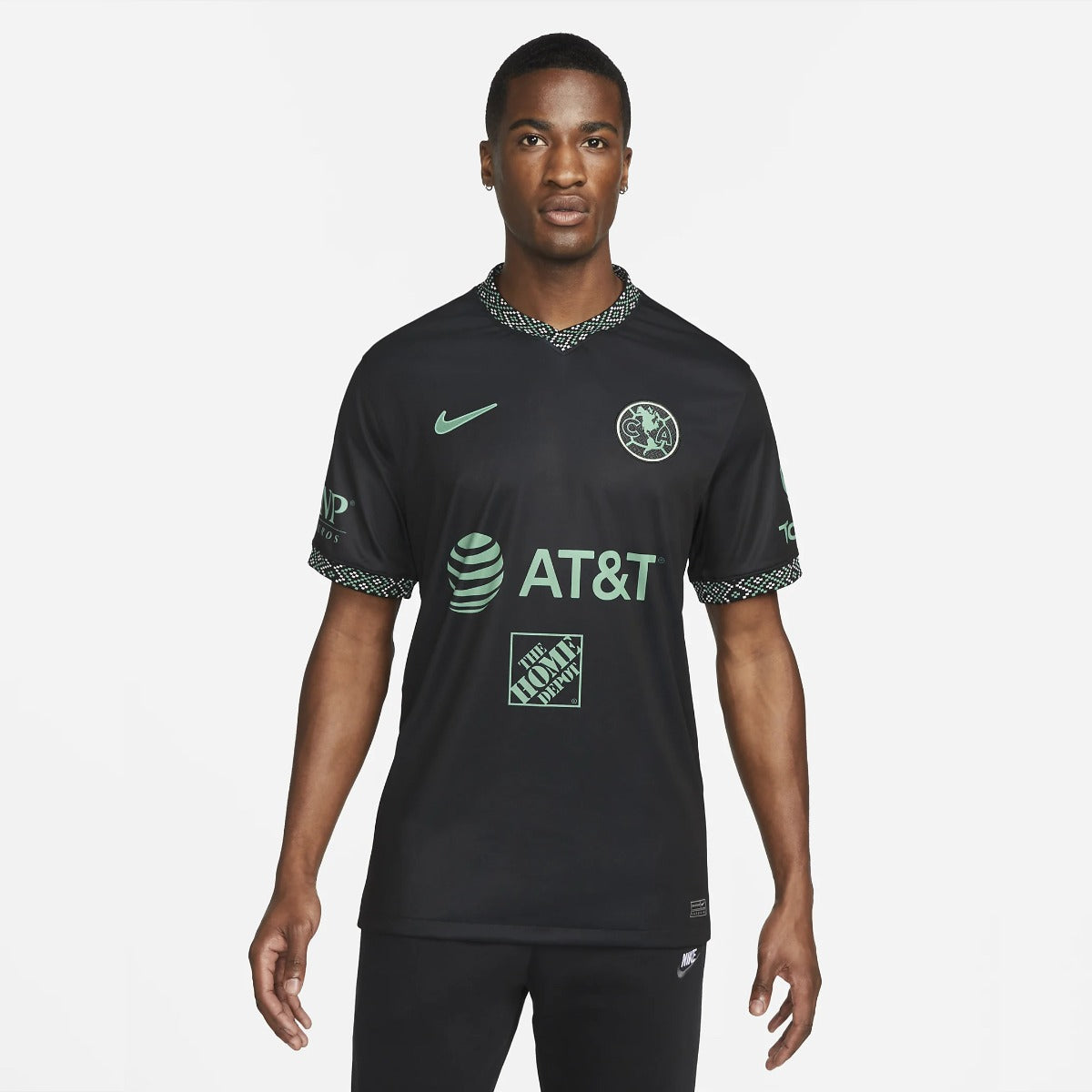 Nike 2021-22 Club America Stadium Third Jersey - Black-Healing Jade (Model - Front)