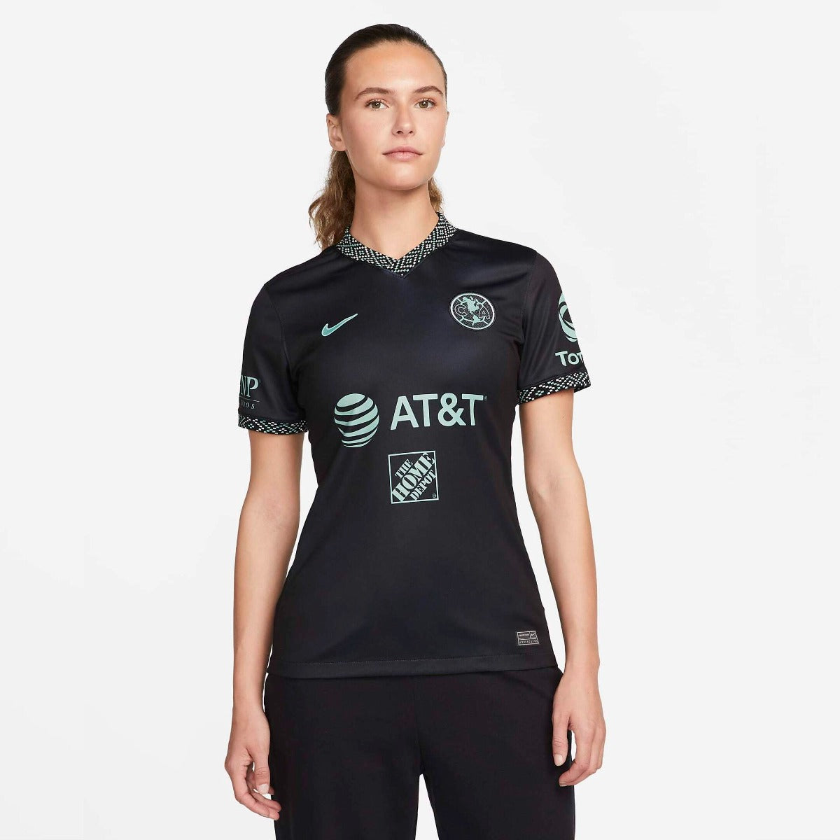 Nike 2022 Club America Women Third Jersey - Black-Healing Jade (Model - Front)