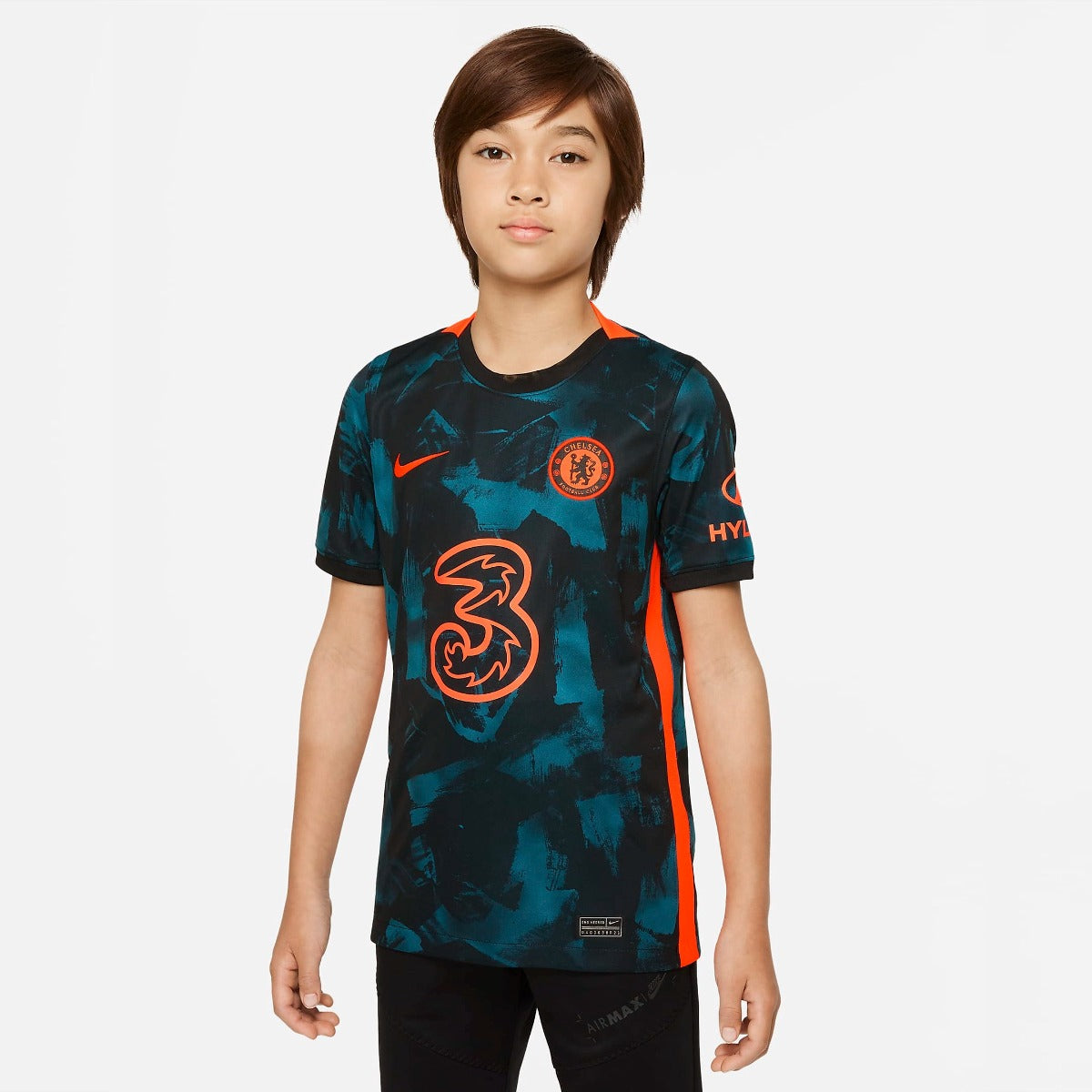 Nike 2021-22 Chelsea Youth Third jersey - Black-Teal-Orange (Model - Front)