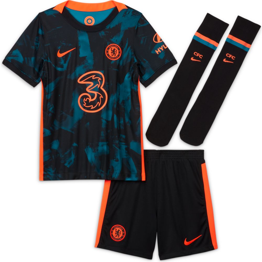 Nike 2021-22 Chelsea Youth Little Kids Third Kit - Blustery-Black-Hyper Crimson (Set - Front)