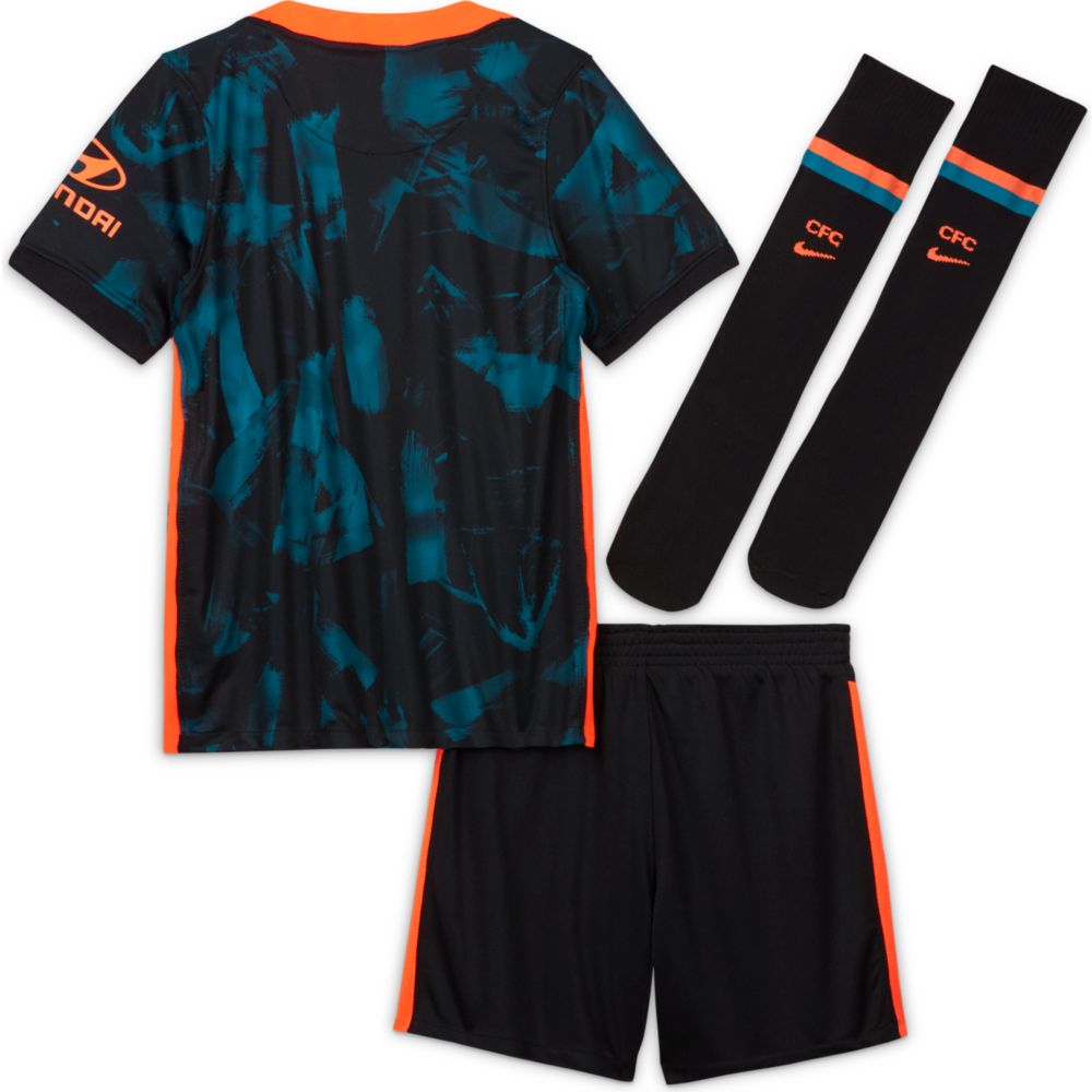 Nike 2021-22 Chelsea Youth Little Kids Third Kit - Blustery-Black-Hyper Crimson (Set - Back)