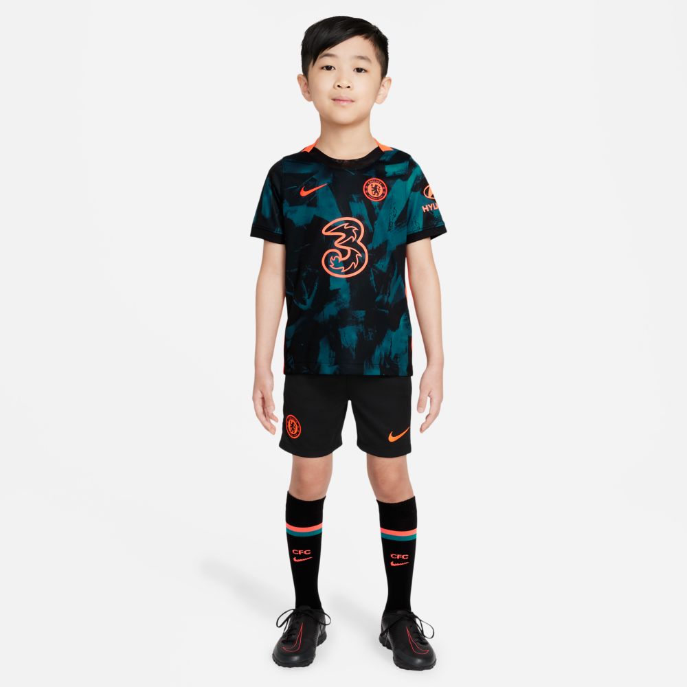 Nike 2021-22 Chelsea Youth Little Kids Third Kit - Blustery-Black-Hyper Crimson (Model - Front)