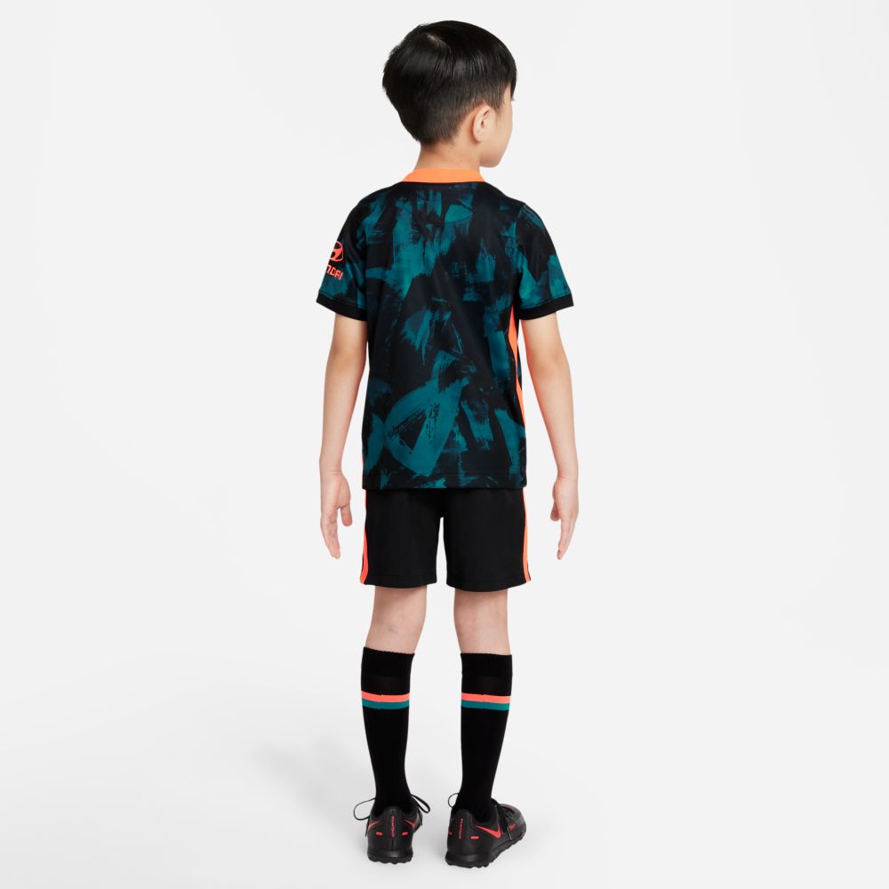 Nike 2021-22 Chelsea Youth Little Kids Third Kit - Blustery-Black-Hyper Crimson (Model - Back)