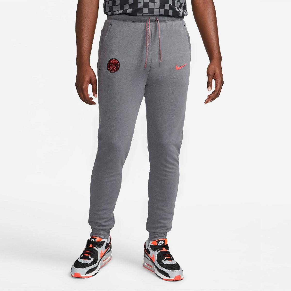 Nike 2022 PSG DF Fleece Travel Pants - Grey-Black-Red (Model - Front)