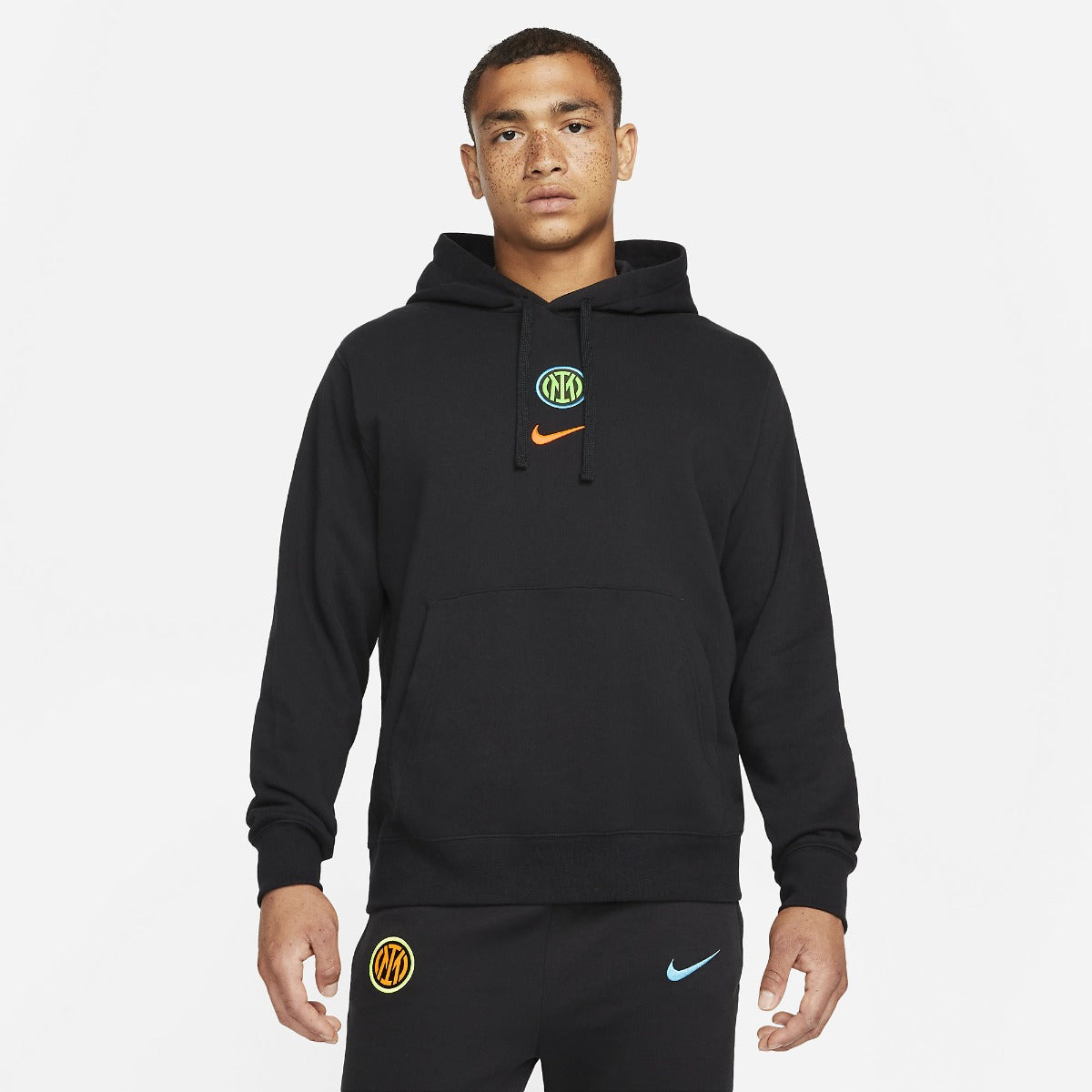 Nike 2021-22 Inter Milan MNSW Pull-Over Club Hoodie - Black (Model - Front)