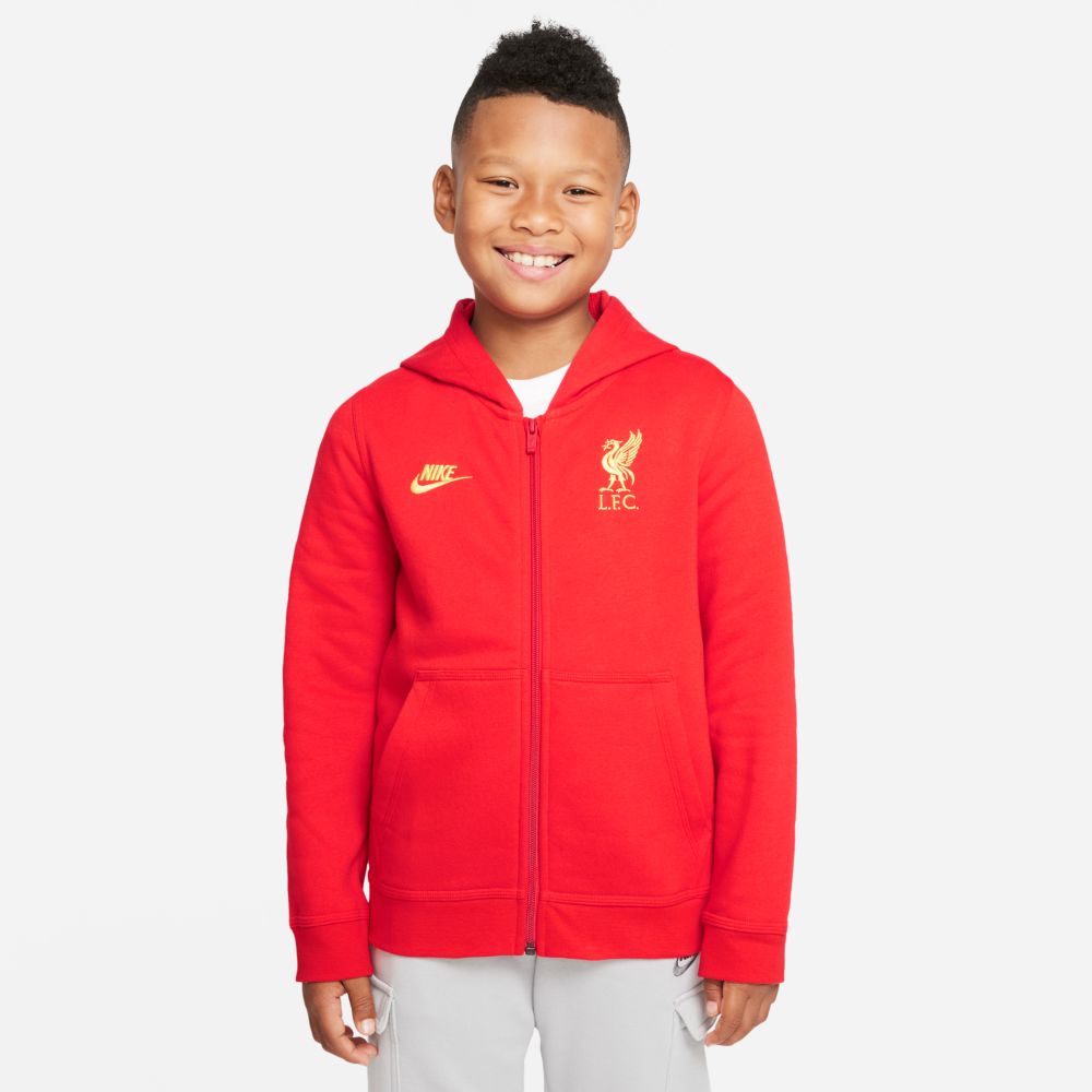 Nike 2021-22 Liverpool Youth NSW Full-Zip Club Hoodie - Rush Red (Model - Front)