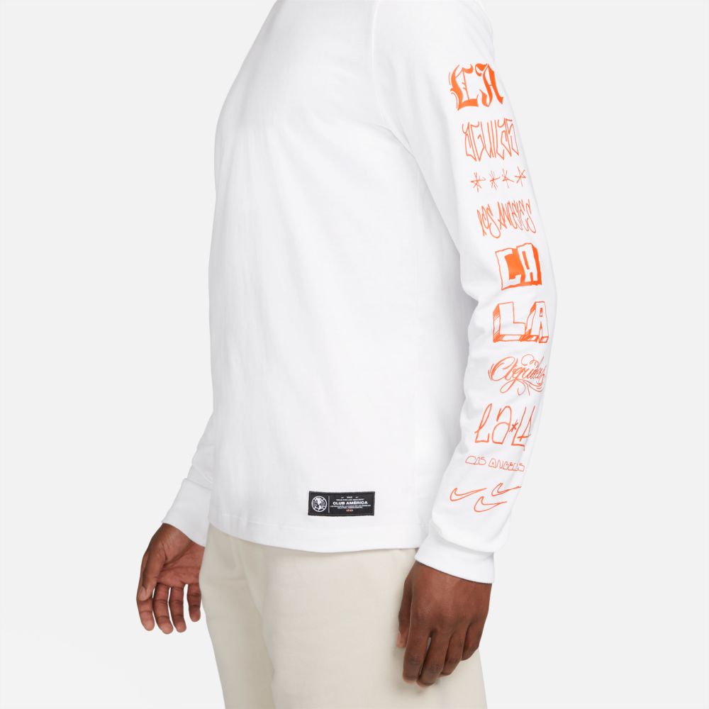 Nike 2021-22 Club America Long-Sleeve Voice Tee LAxLA - White-Orange (Detail 3)