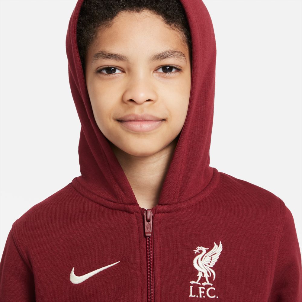 Nike 2021-22 Liverpool Youth Full-Zip Hoodie - Team Red (Detail 1)