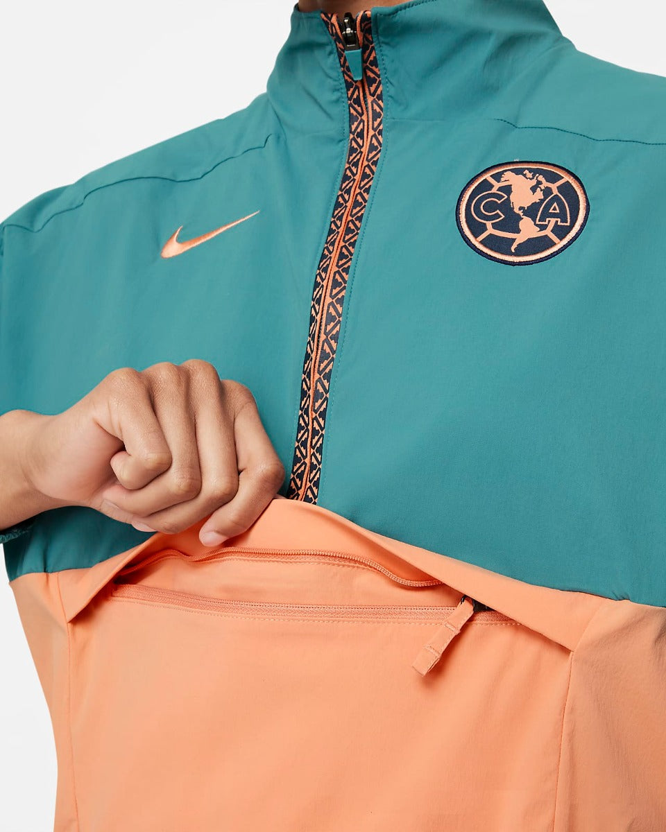 Nike 2021-22 Club America Women Midlayer Quater Zip - Teal-Apricot (Detail 2)