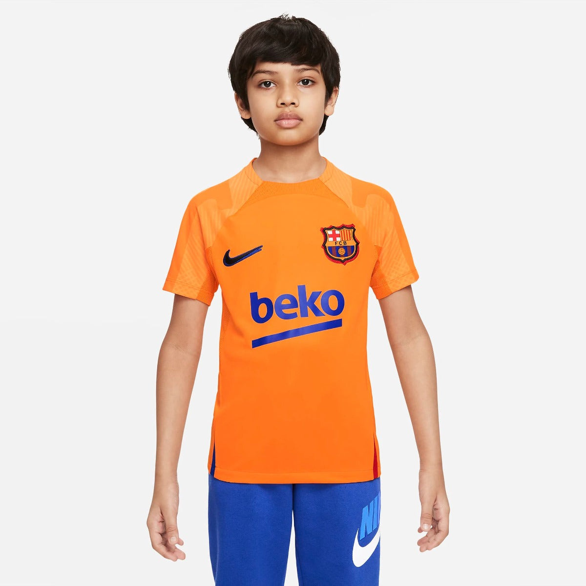 Nike 2022 FC Barcelona Youth SS Strike Top - Vivid Orange (Model - Front)