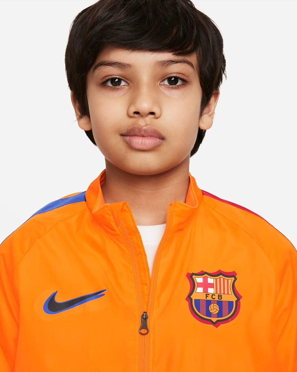 Nike 2022 FC Barcelona Youth Academy Repel AWF Jacket - Orange-Red-Royal (Detail 1)
