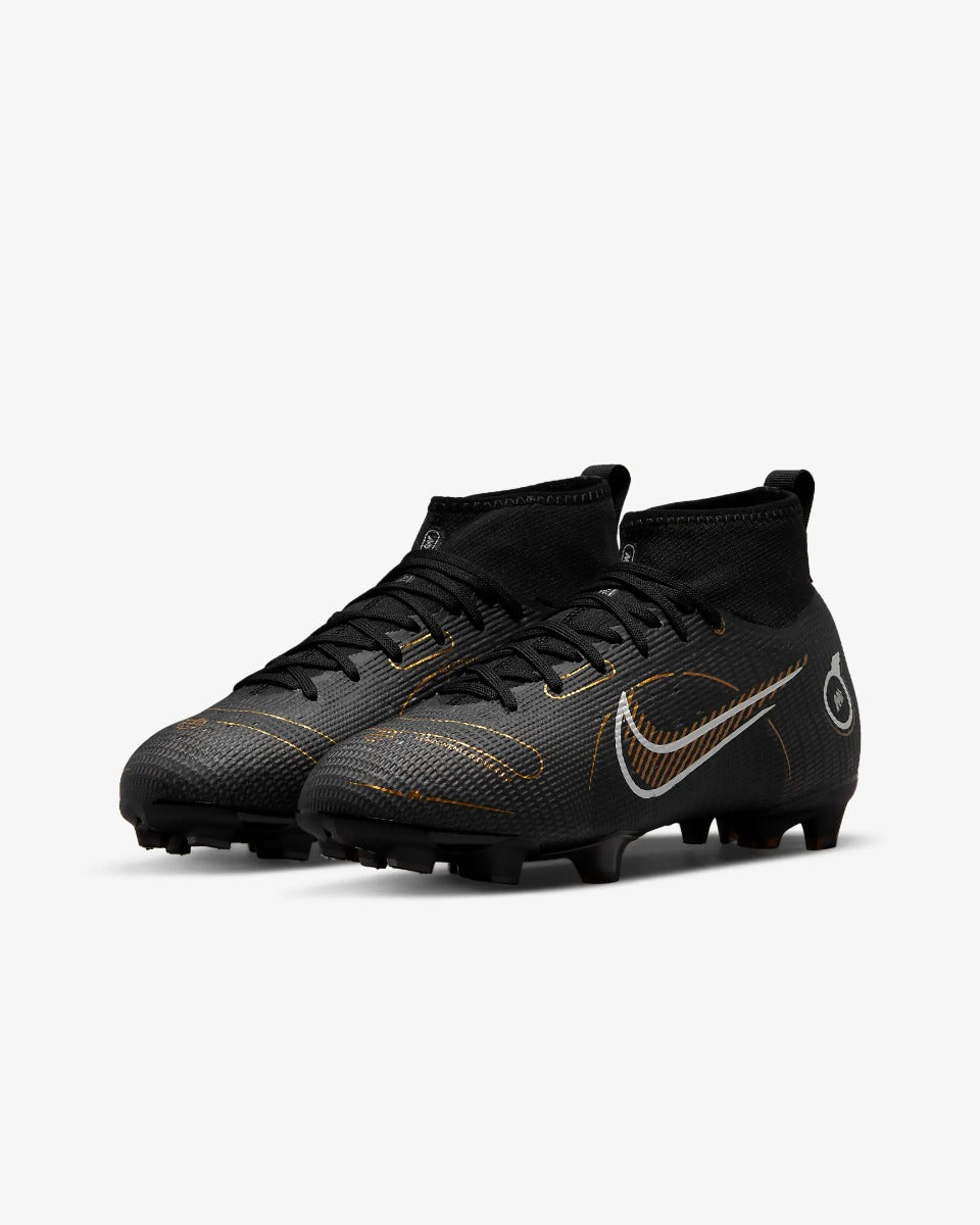 Nike JR Superfly 8 Pro FG - Black-Silver-Gold (Pair - Diagonal)