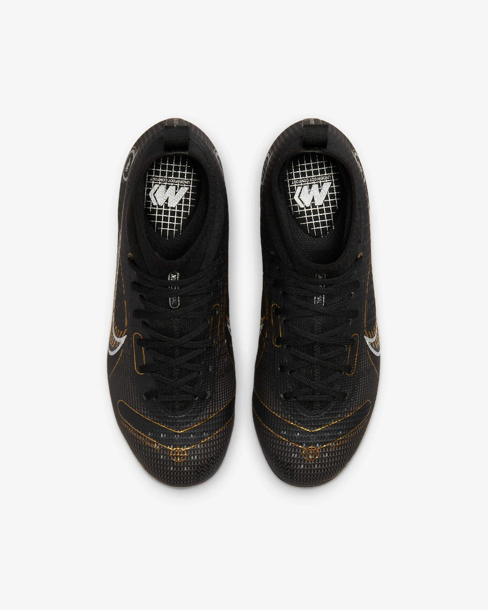 Nike JR Superfly 8 Pro FG - Black-Silver-Gold (Pair - Top)
