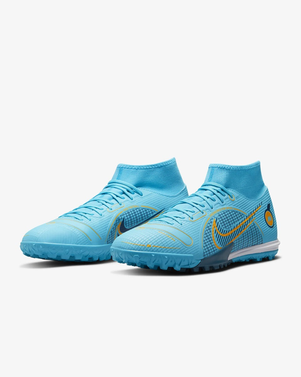 Nike Mercurial Superfly 8 Academy Turf - Chlorine Blue-Laser Orange (Pair - Diagonal)