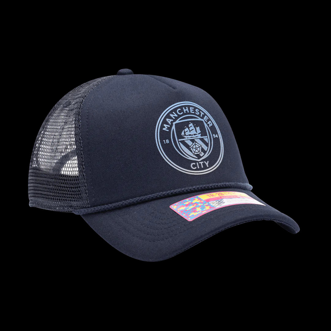 FI Collection Manchester City Atmosphere Trucker Hat - Navy (Diagonal 2)