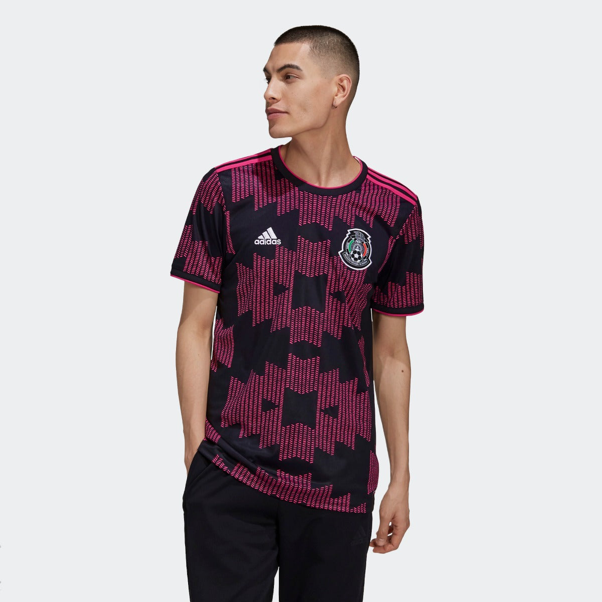 Adidas 2021-2022 Mexico Home Jersey - Black-Real Magenta (Model - Front 1)