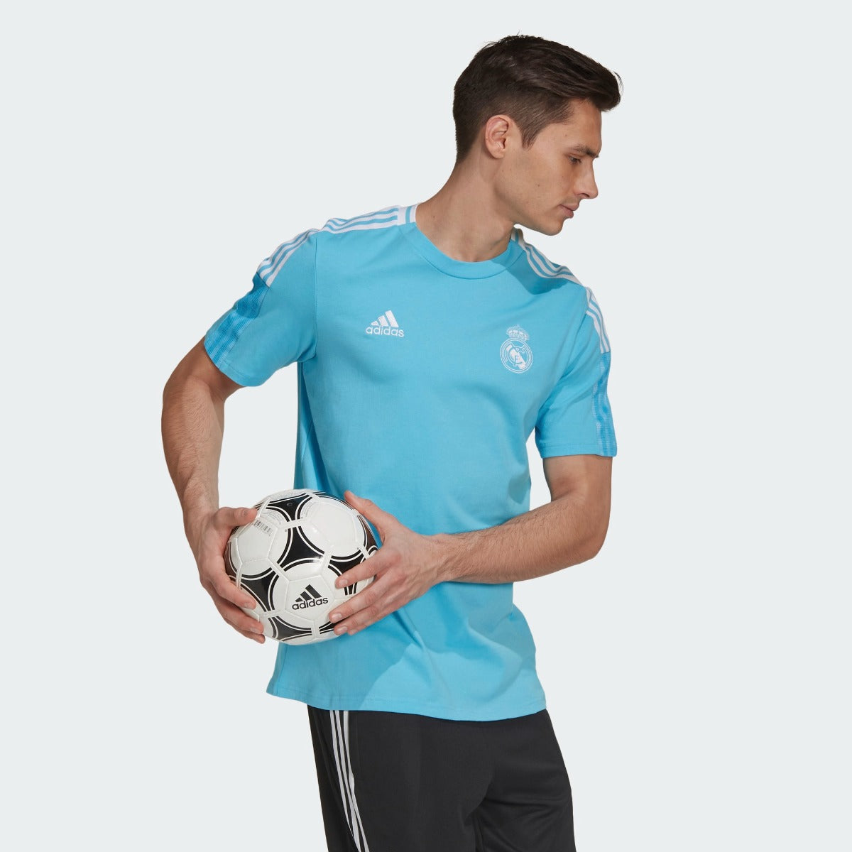 Adidas 2021 Real Madrid Tee Shirt - Bright Cyan (Model Front)