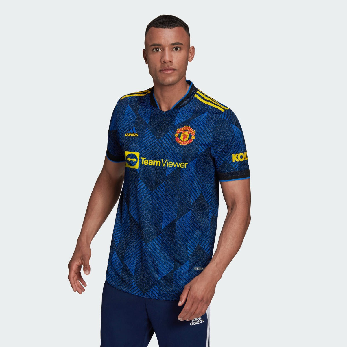 Adidas 2021-22 Manchester United Third Authentic Jersey - Glow Blue-Yellow (Model - Front)