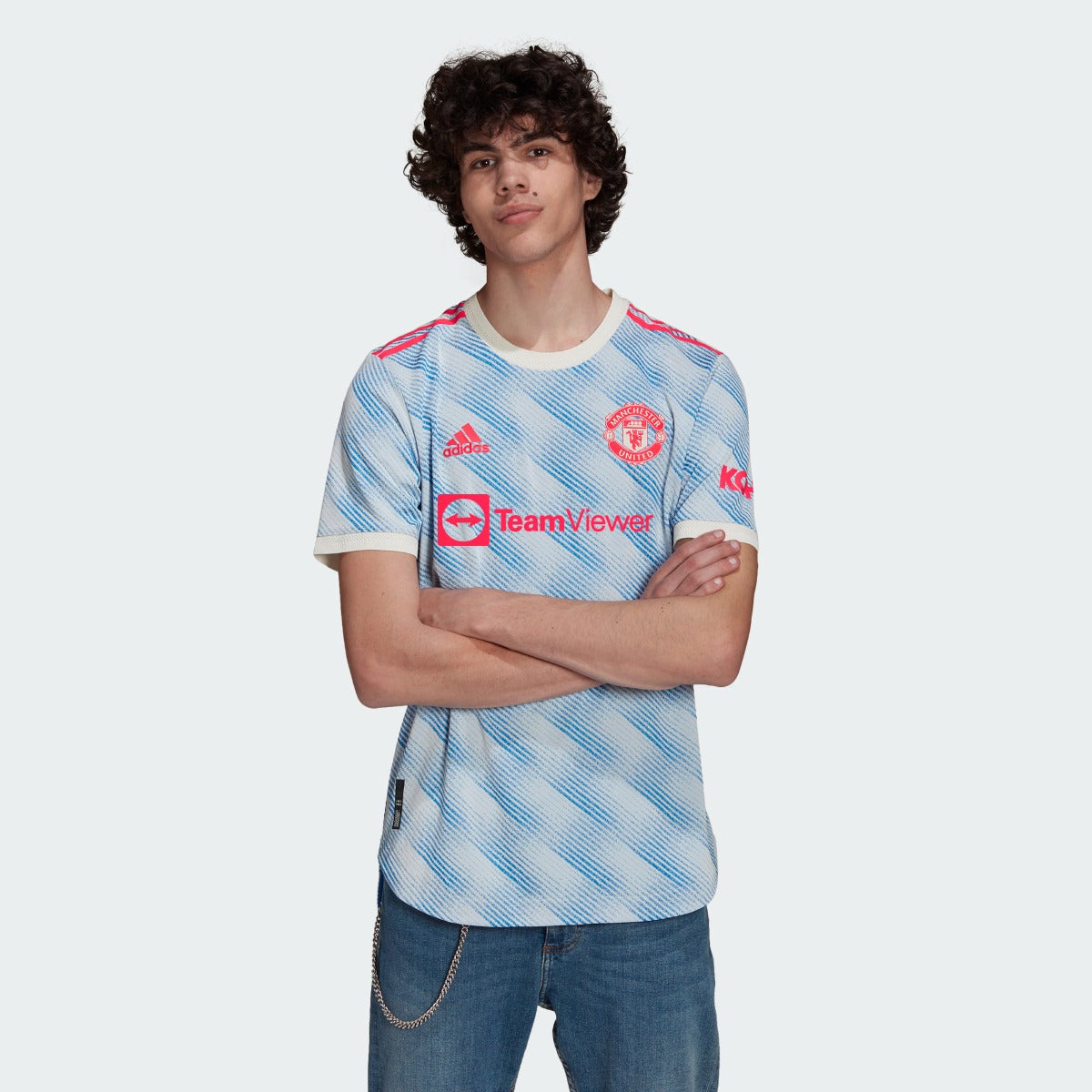 Adidas 2021-22 Manchester United Away Authentic Jersey - White-Royal (Model - Front)