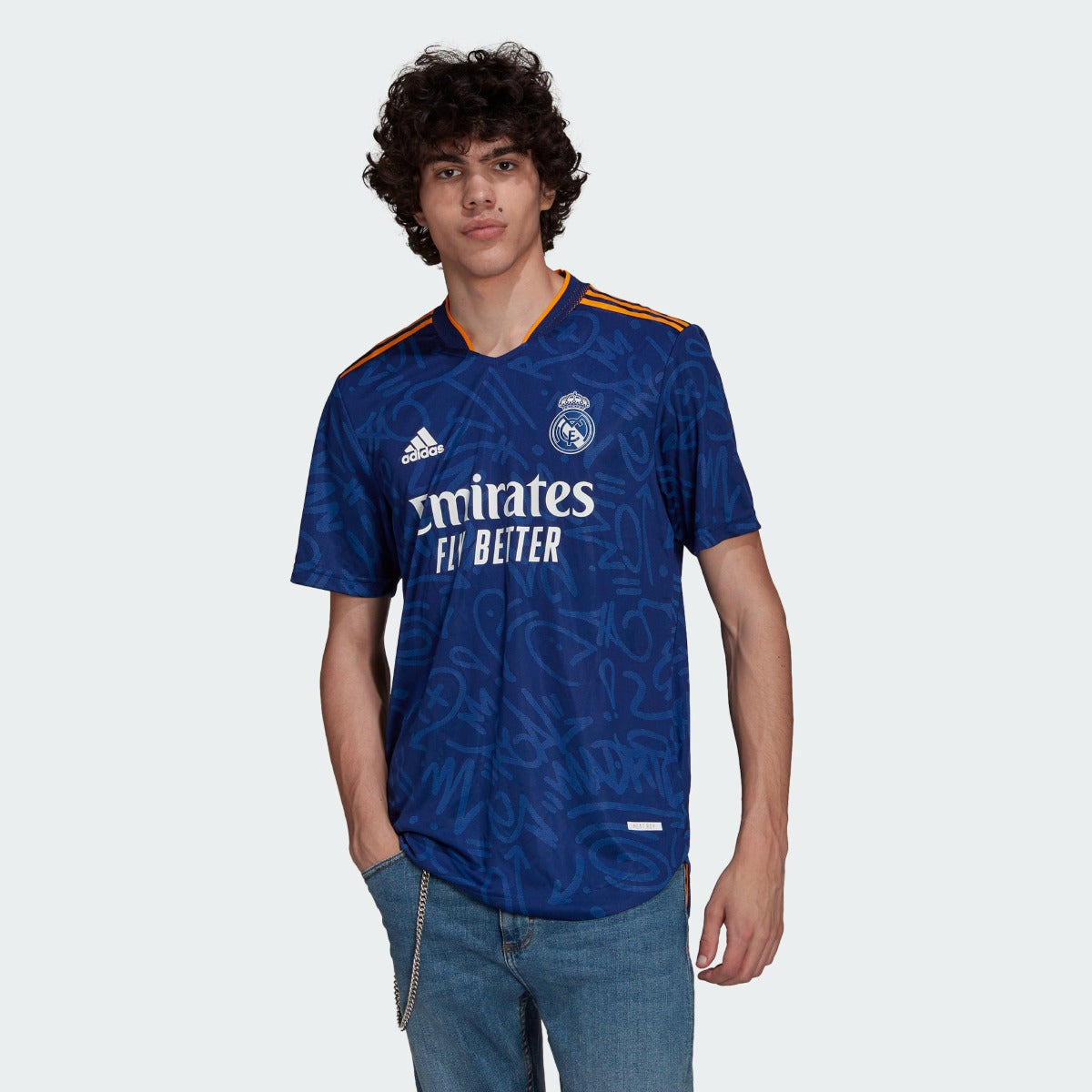 Adidas 2021-22 Real Madrid Authentic Away Jersey - Victory Blue (Model - Front)