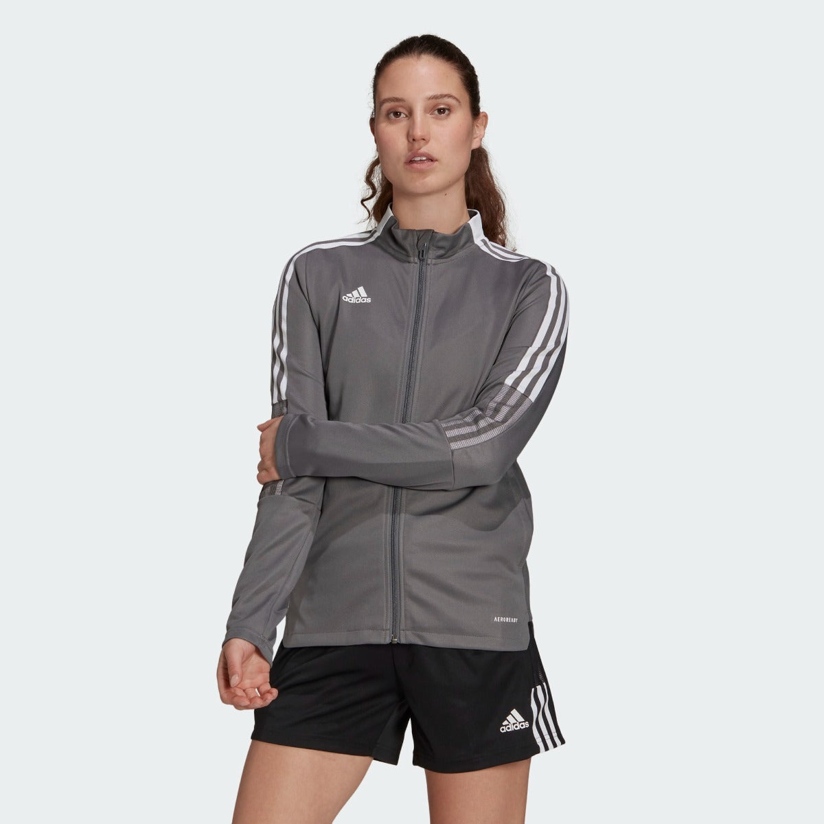 Adidas Women Tiro 21 Track Jacket - Team Grey (Model - Front)