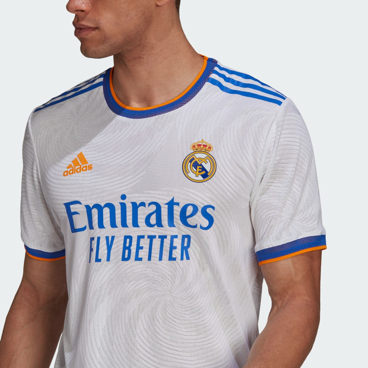 Adidas 2021-22 Real Madrid Home Authentic Jersey  - White-Blue-Orange (Detail 1)