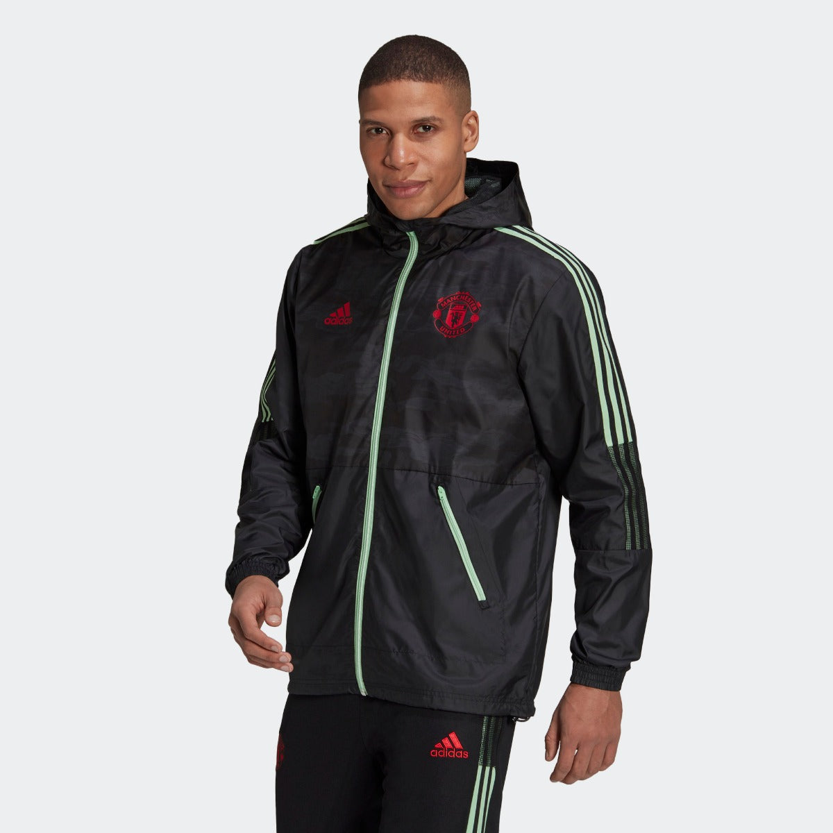 Adidas 2021 Manchester United Windbreaker Jacket - Black (Model Front)