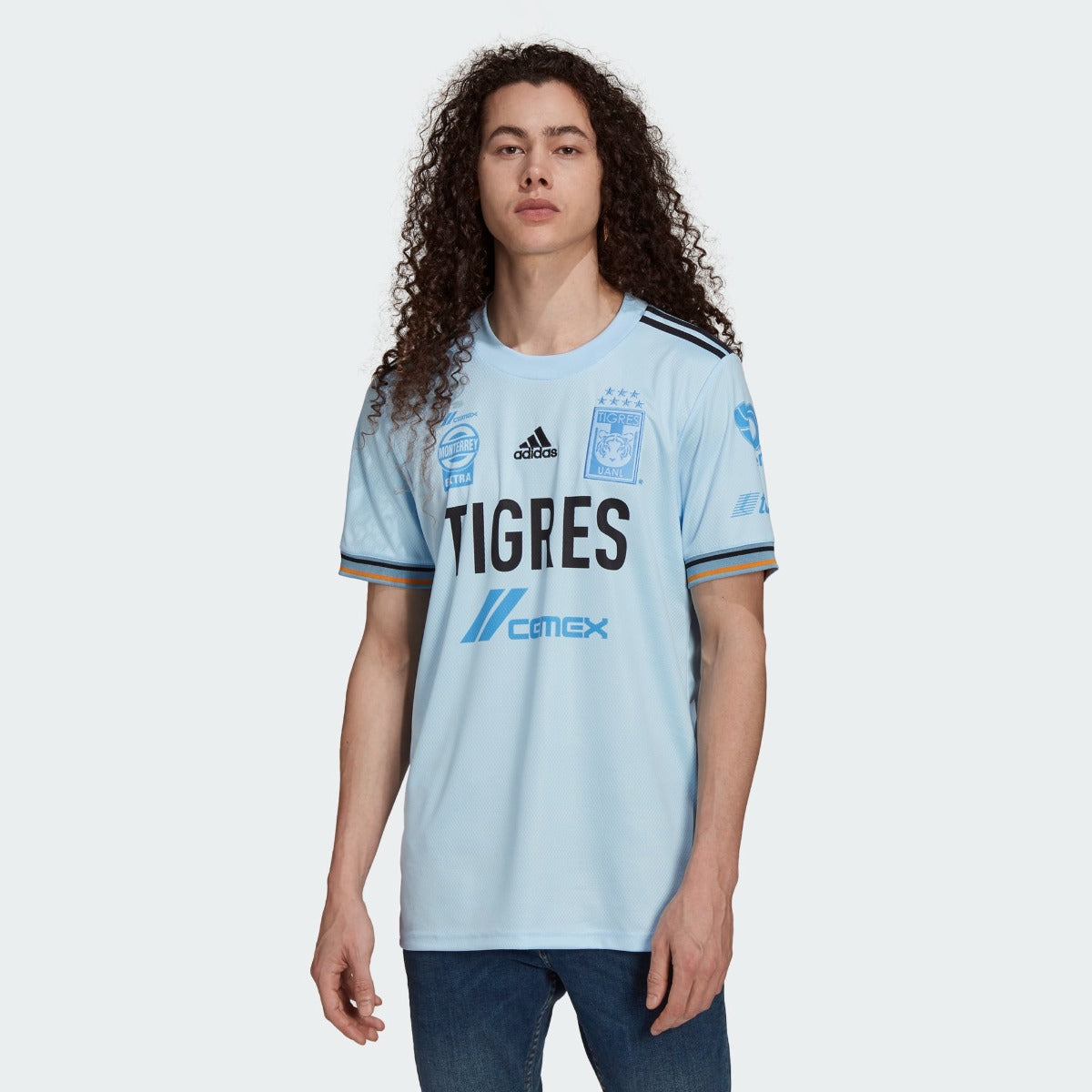 Adidas 2021-22 Tigres Away Jersey - Glow Blue (Model - Front)
