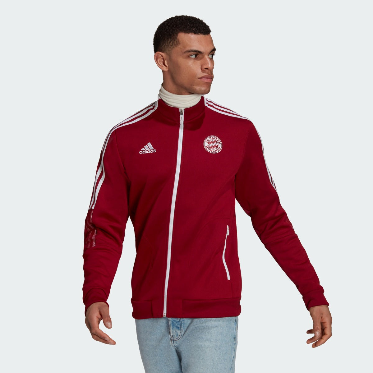 Adidas 2021-22 Bayern Munchen Anthem Jacket - Craft Red-White (Model - Front)