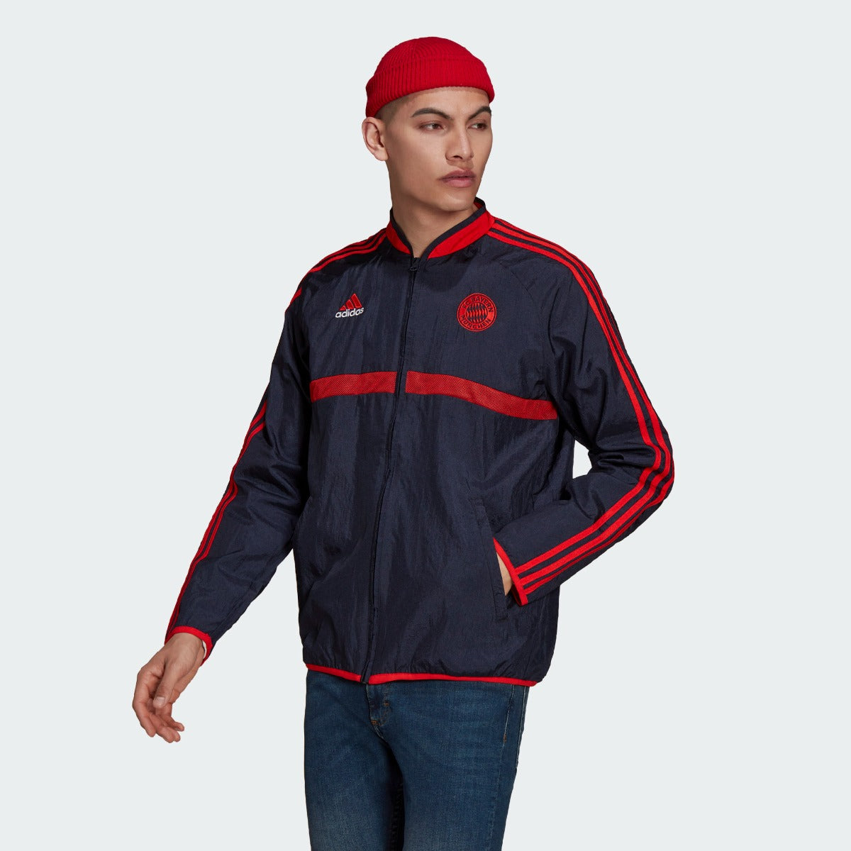 Adidas 2021-22 Bayern Munich Icon Woven Jacket - Navy-Red (Model - Front)