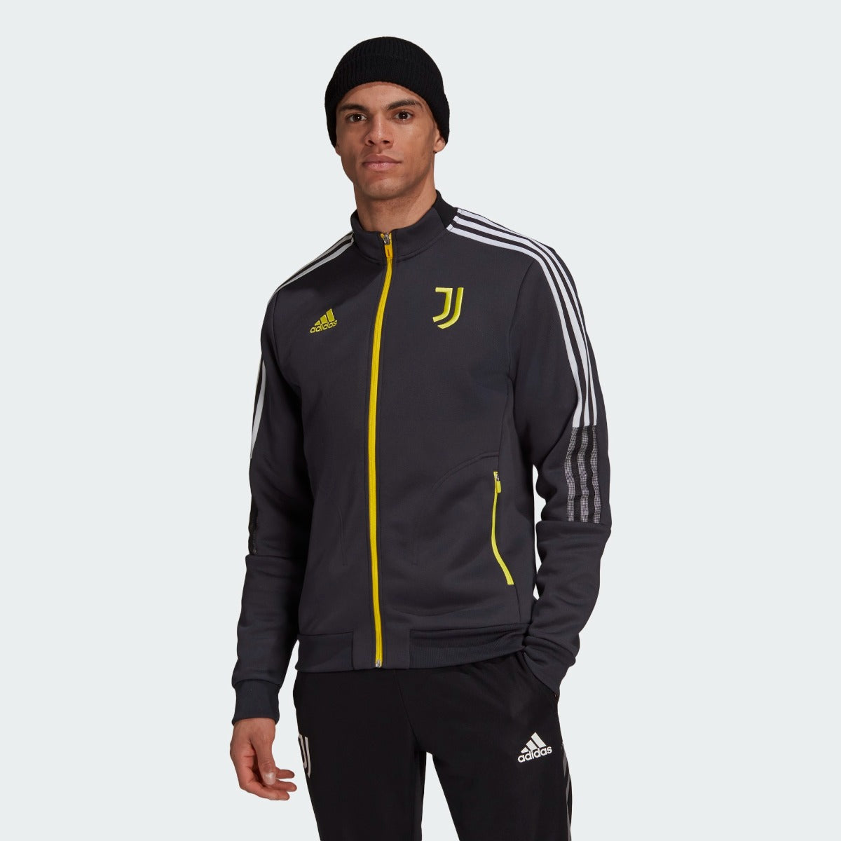 Adidas 2021-22 Juventus Anthem Jacket - Carbon-Yellow (Model - Front)