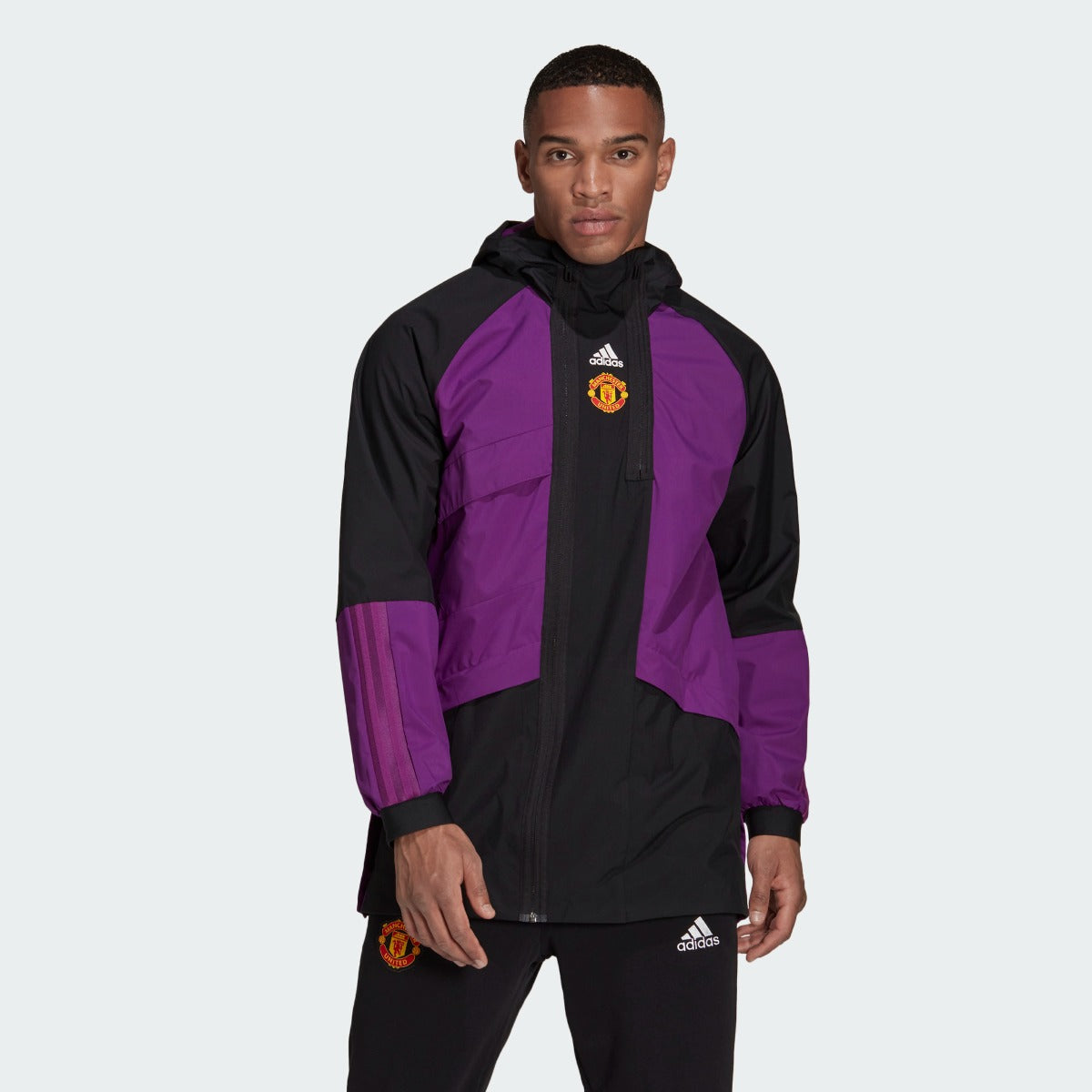 Adidas 2021-22 Manchester United Travel Drill Jacket - Black-Purple (Model - Front)