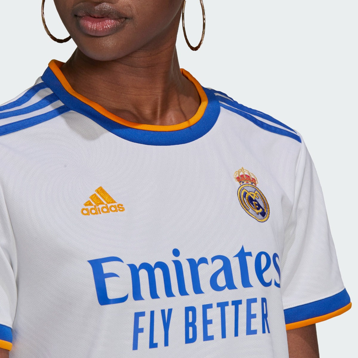Adidas 2021-22 Real Madrid Women Home Jersey - White-Blue-Orange (Detail 1)