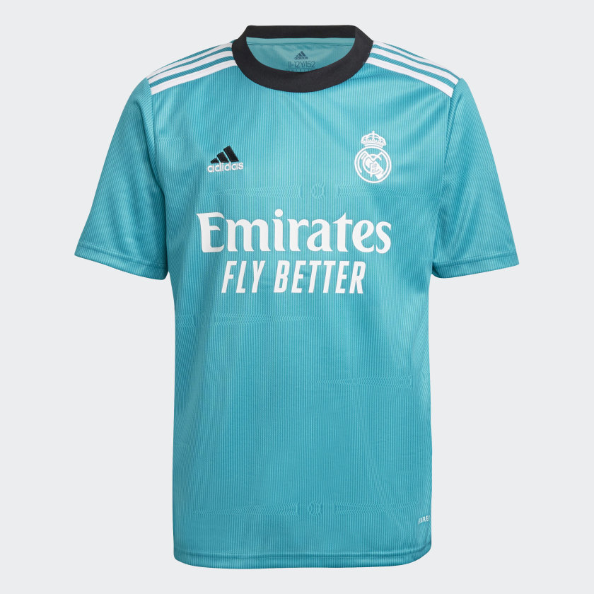 Adidas 2021-22 Real Madrid Youth Third Jersey - Hi Res Aqua (Front)