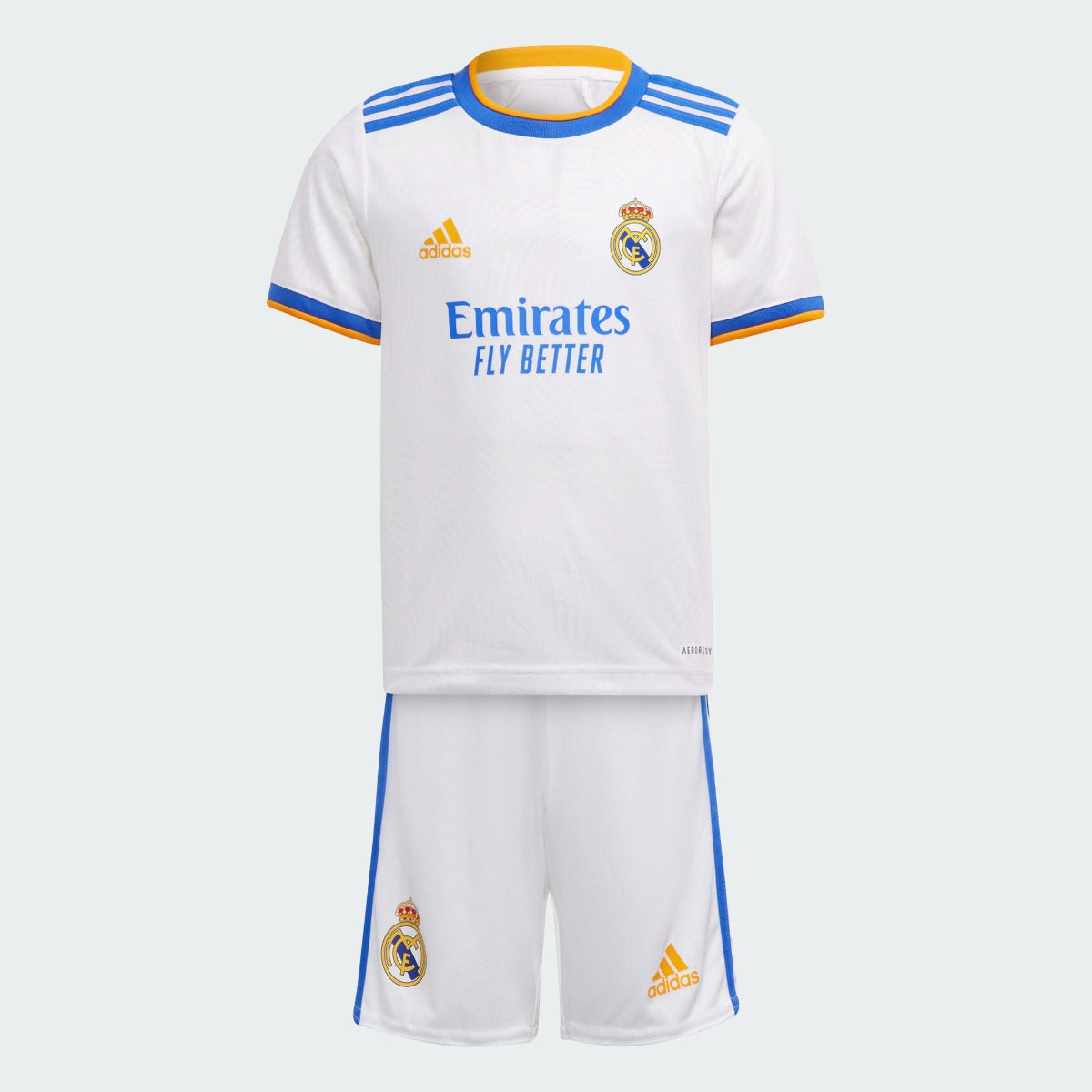 Adidas 2021-22 Real Madrid Home MINI Kit - White-Blue-Orange (Set)