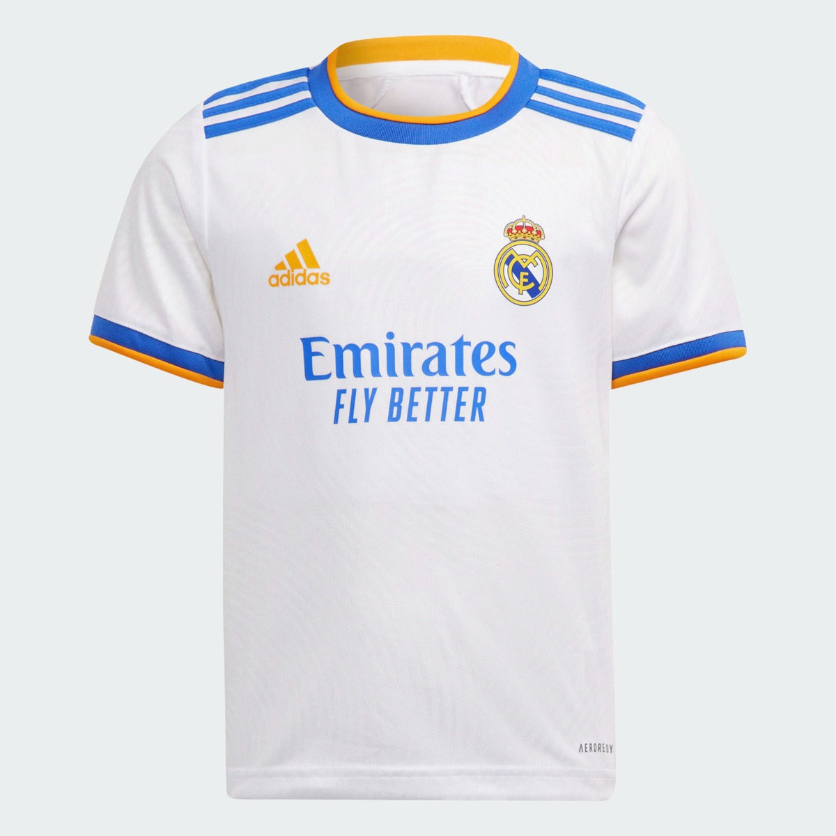 Adidas 2021-22 Real Madrid Home MINI Kit - White-Blue-Orange (Jersey - Front)