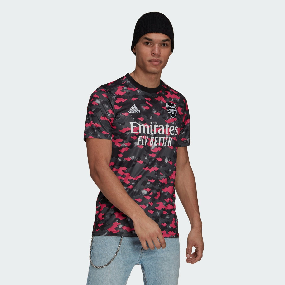 Adidas 2021-22 Arsenal Pre-Match Jersey - Black-Pink (Model - Front)