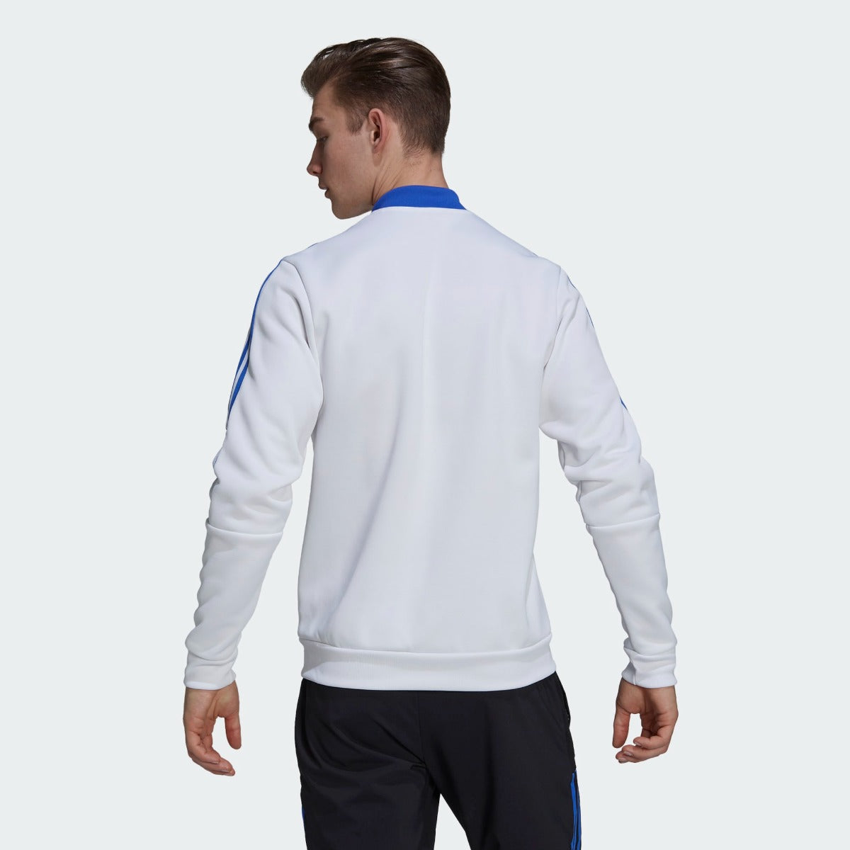 Adidas 2021-22 Real Madrid Anthem Jacket - White-Blue-Orange (Model - Back)