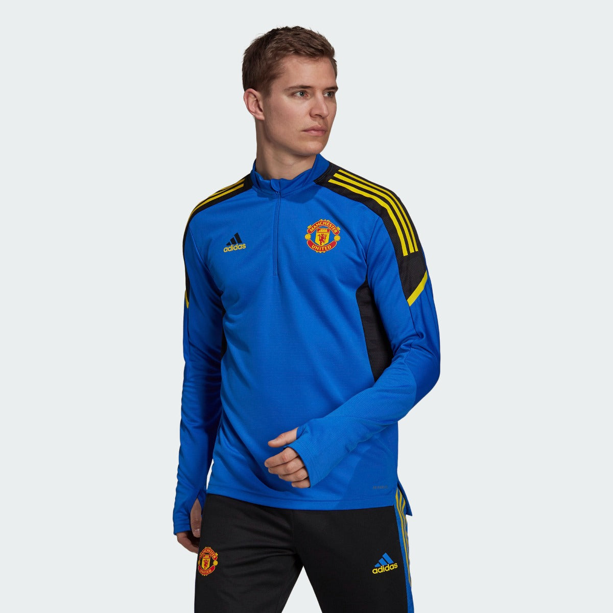 Adidas 2021-22 Manchester United Euro Training Top - Glow Blue (Model - Front)