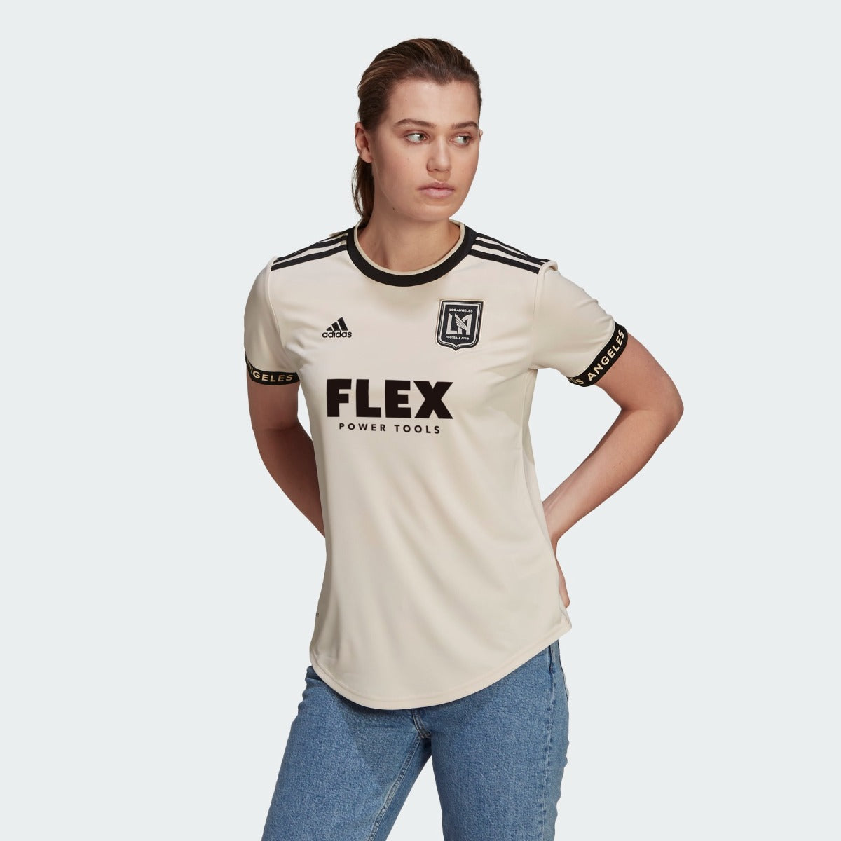 Adidas 2021-22 LAFC Women Away Jersey - Beige-Black (Model - Front)