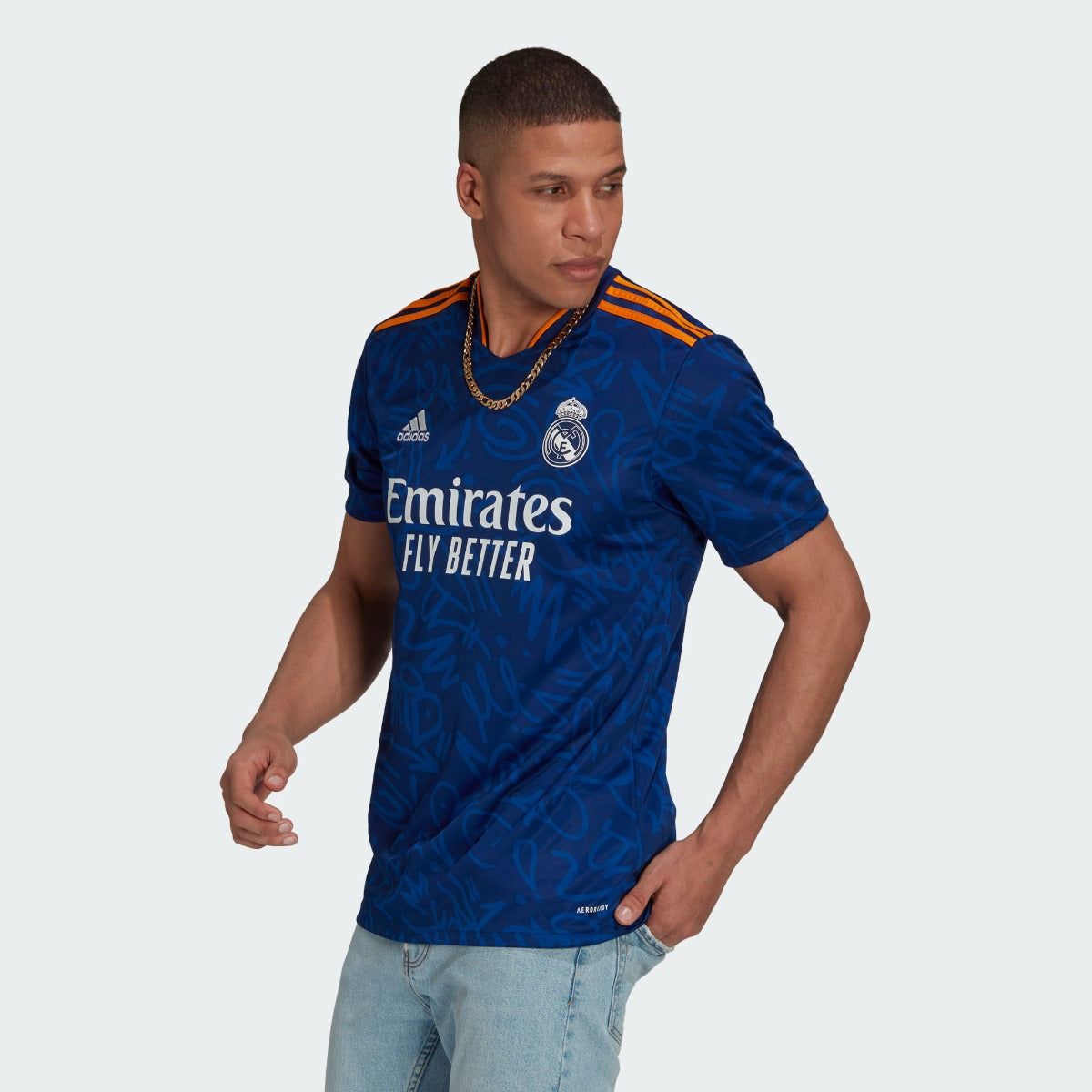 Adidas 2021-22 Real Madrid Away Jersey - Victory Blue (Model - Front)