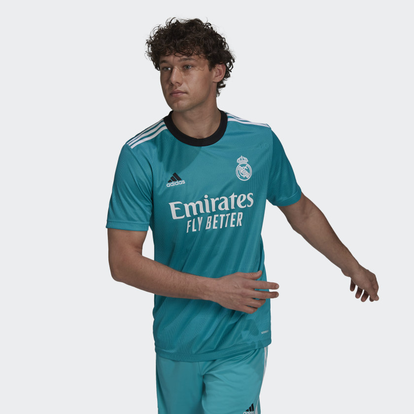 Adidas 2021-22 Real Madrid Third Jersey - Hi Res Aqua (Model - Front)