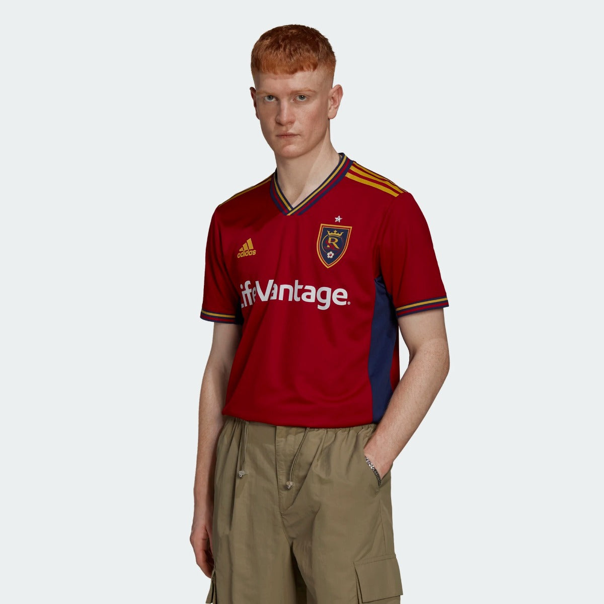 adidas 2022-23 Real Salt Lake Authentic Home Jersey - Victory Red-Sharp Yellow (Model - Front)