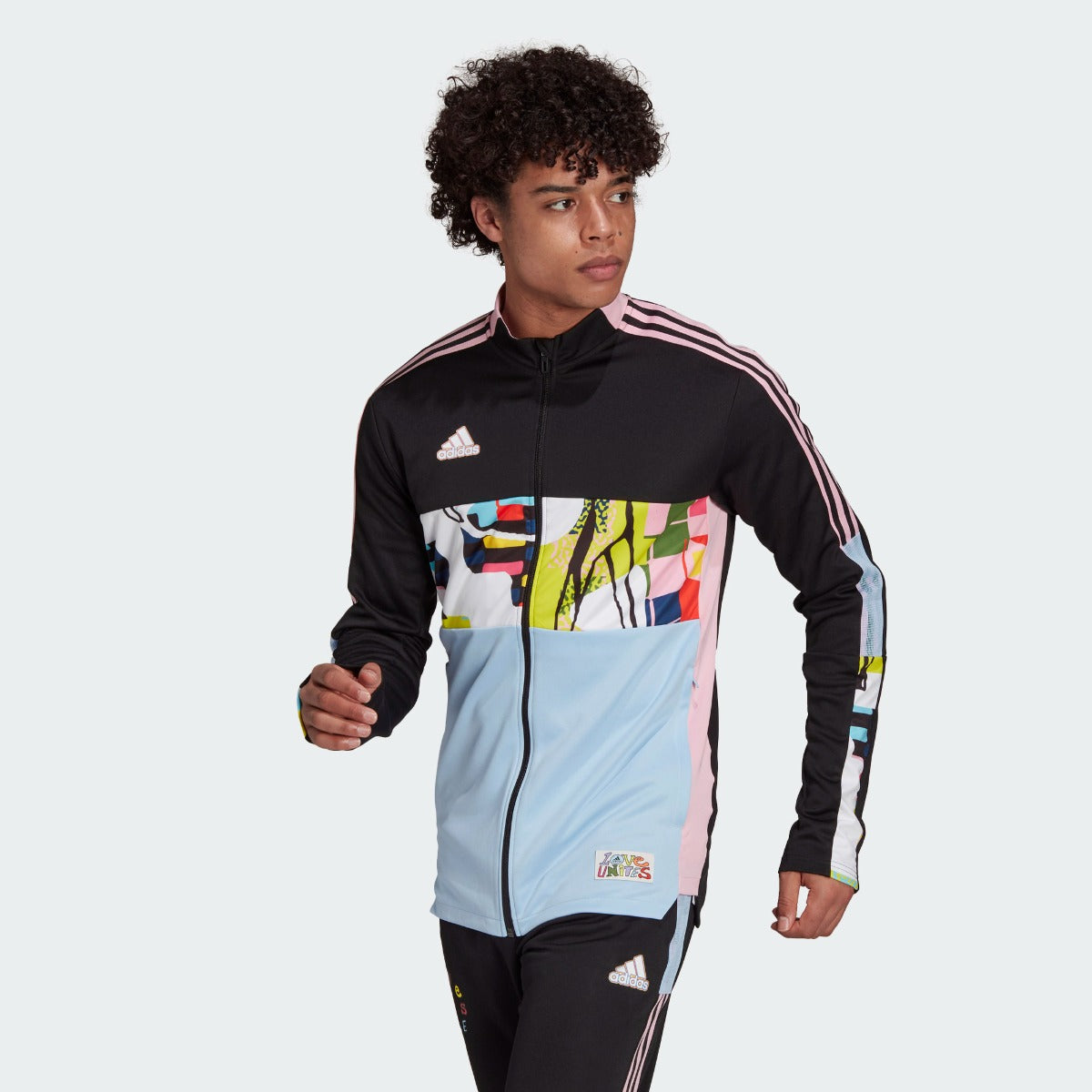 Adidas Love Unites Tiro Track Jacket - Black-Pink-Light Blue (Model - Front)