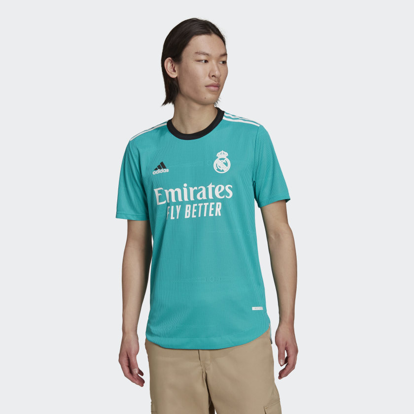 Adidas 2021-22 Real Madrid Third Authentic Jersey - Hi Res Aqua (Model - Front)