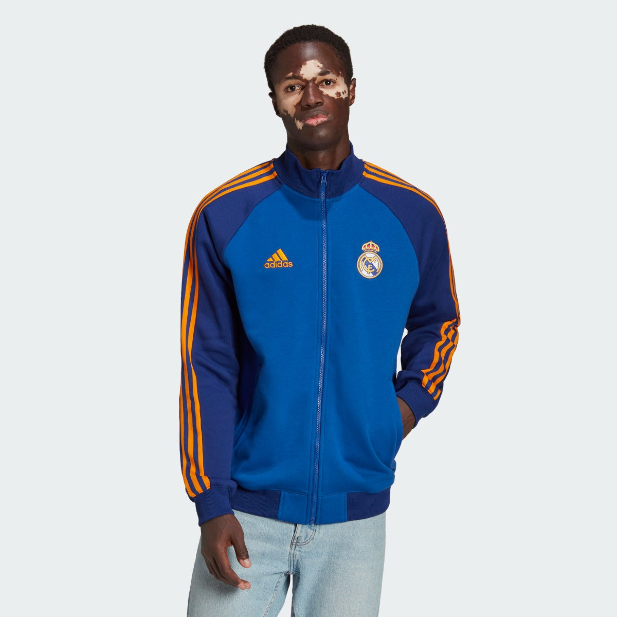 Adidas 2022 Real Madrid Anthem Jacket - Pride Ink-Victory Blue (Model - Front)