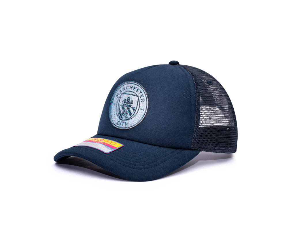FI Collection Manchester City Shield Trucker Hat - Navy (Diagonal)