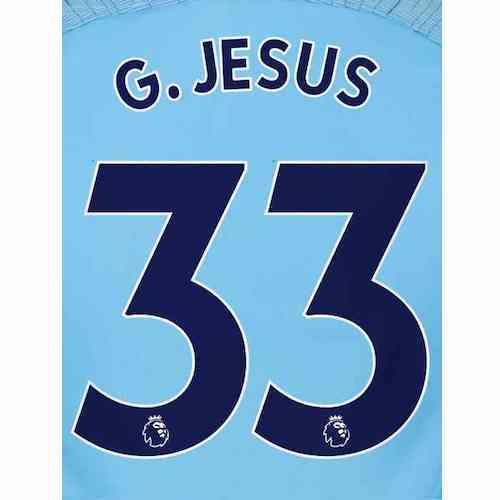 Man City 2018/19 Home G. Jesus #33 Jersey Name Set