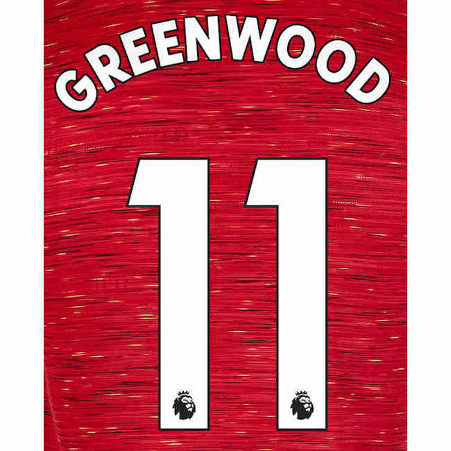 Man United 2019/22 Home Greenwood #11 Jersey Name Set